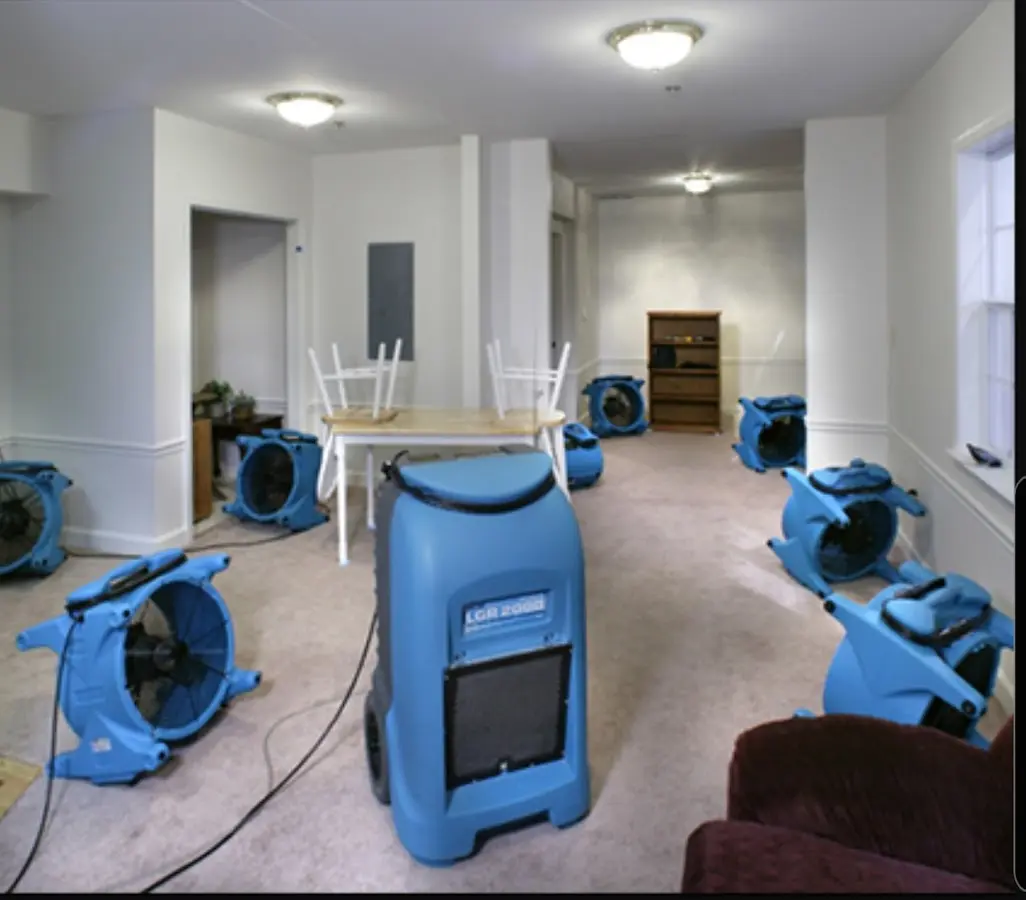 Air movers and dehumidifier setup for Water Extraction & Removal in Jamul